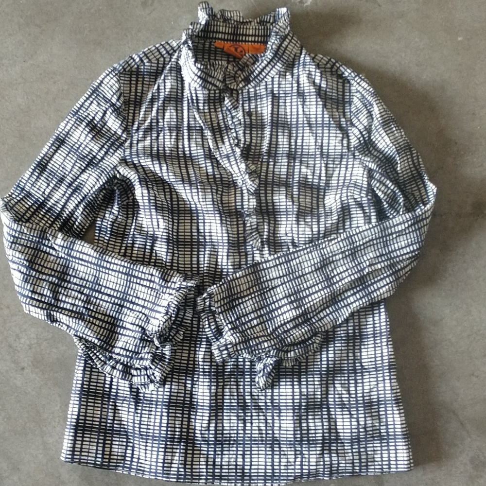 Tory Burch Navy White Striped Cotton Blouse 8
